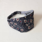 Reversible Headband: Japanese Cotton Navy floral, Silk Kimono Lining