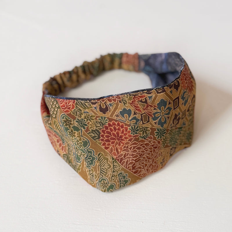 Reversible Headband: Silk vintage kimono, cotton Navy print