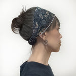 Reversible Headband: Japanese Cotton Navy floral, Silk Kimono Lining