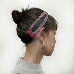 Japanese fabric triple headband, Adjustable Cream ikat/Red (Copy)