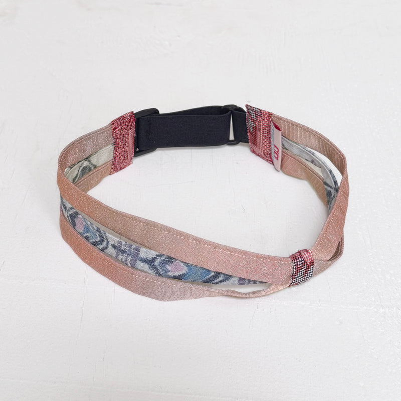 Japanese fabric triple headband, Adjustable vintage peach white floral