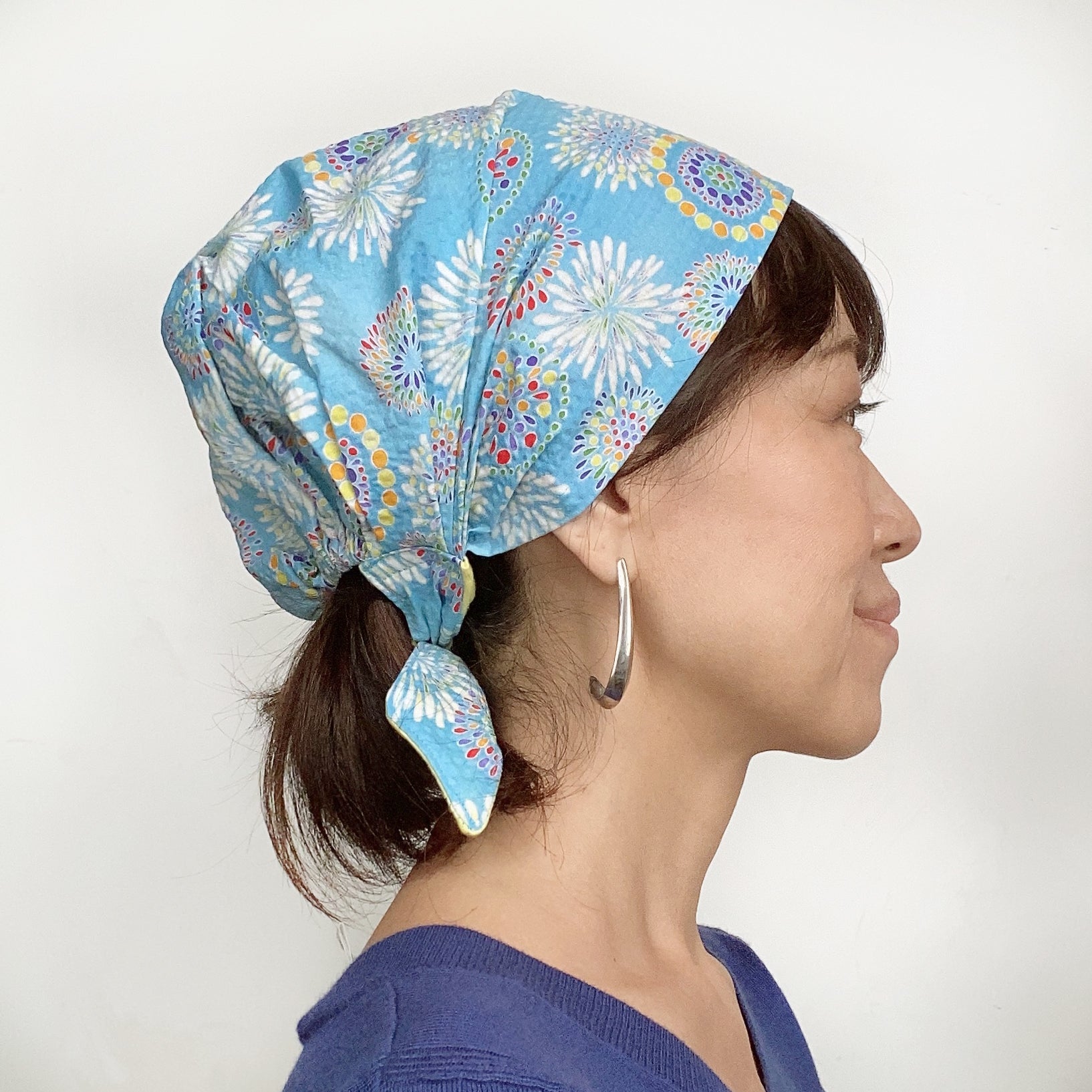 Head covering scarf, Japanese fabric, Fire works