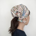 Head covering scarf, Japanese Aqua white Floral