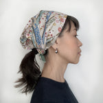 Head covering scarf, Japanese Aqua white Floral