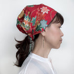 Head covering scarf, Japanese Red Flower