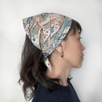 Japanese fabric head scarf, Aqua White