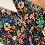 Head scarf Vintage Japanese Orange silky polyester and cotton Black floral