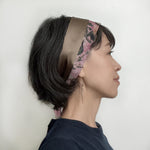 Reversible headscarf: Pink Green light weight cotton fabric, Gold silk lining tie yourself scarf