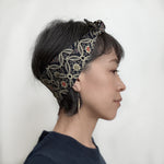 Reversible headscarf: Vintage Navy wool kimono fabric, gray silk lining tie yourself scarf
