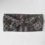 Reversible headscarf: Vintage Navy wool kimono fabric, gray silk lining tie yourself scarf