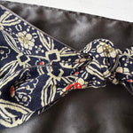 Reversible headscarf: Vintage Navy wool kimono fabric, gray silk lining tie yourself scarf