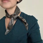 Reversible headscarf: Vintage Navy wool kimono fabric, gray silk lining tie yourself scarf