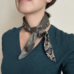 Reversible headscarf: Vintage Navy wool kimono fabric, gray silk lining tie yourself scarf