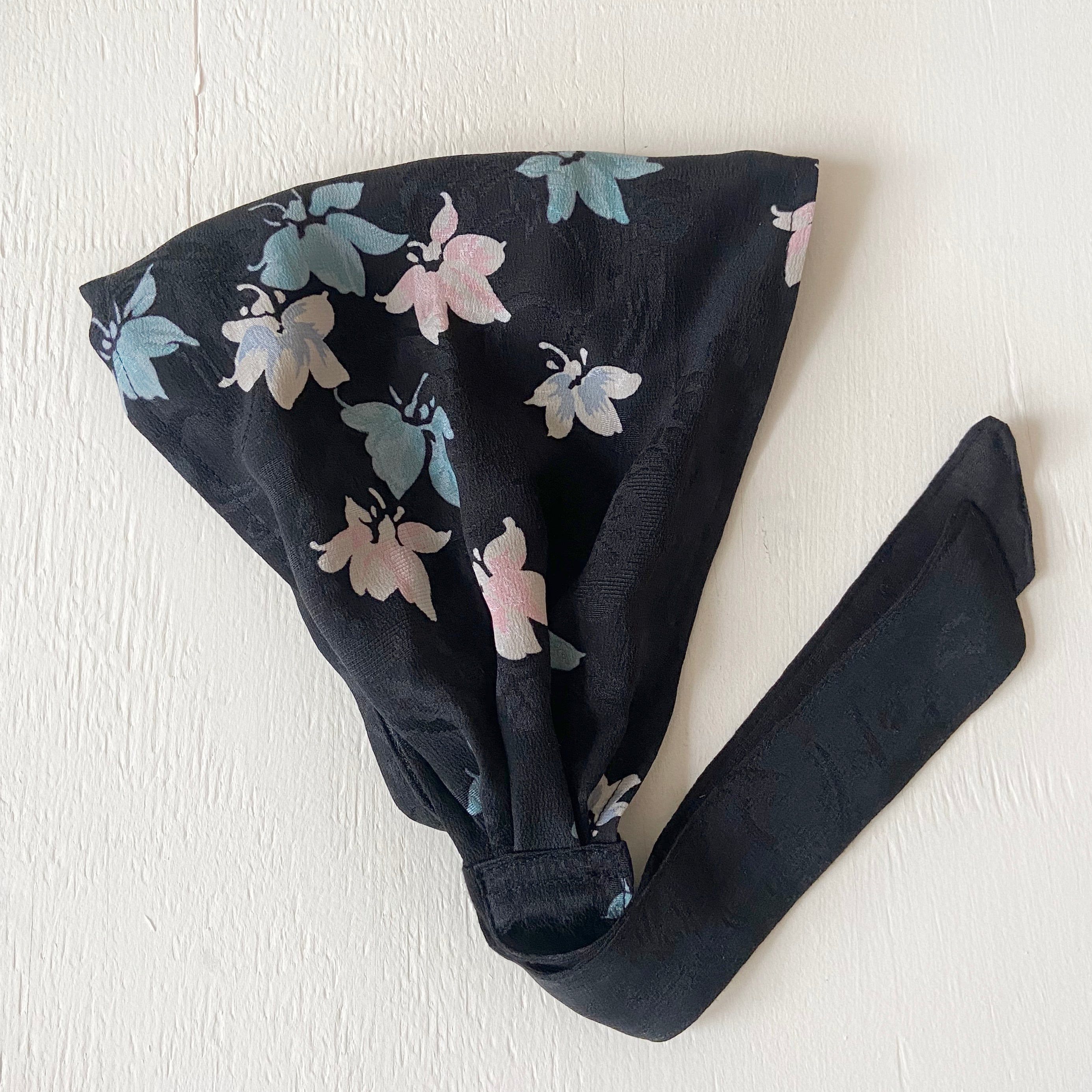 Head scarf Vintage kimono Japanese fabric Black