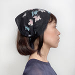 Head scarf Vintage kimono Japanese fabric Black