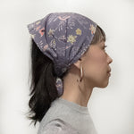 Head scarf Vintage kimono Japanese fabric Dusty Purplr