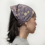 Head scarf Vintage kimono Japanese fabric Dusty Purplr