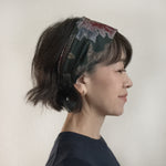 Head scarf Vintage kimono Japanese fabric Red flower on Green
