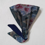 Head scarf Vintage kimono Japanese fabric Red flower on Green