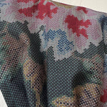 Head scarf Vintage kimono Japanese fabric Red flower on Green