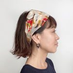 Head scarf Vintage kimono Japanese fabric Sand Multi color