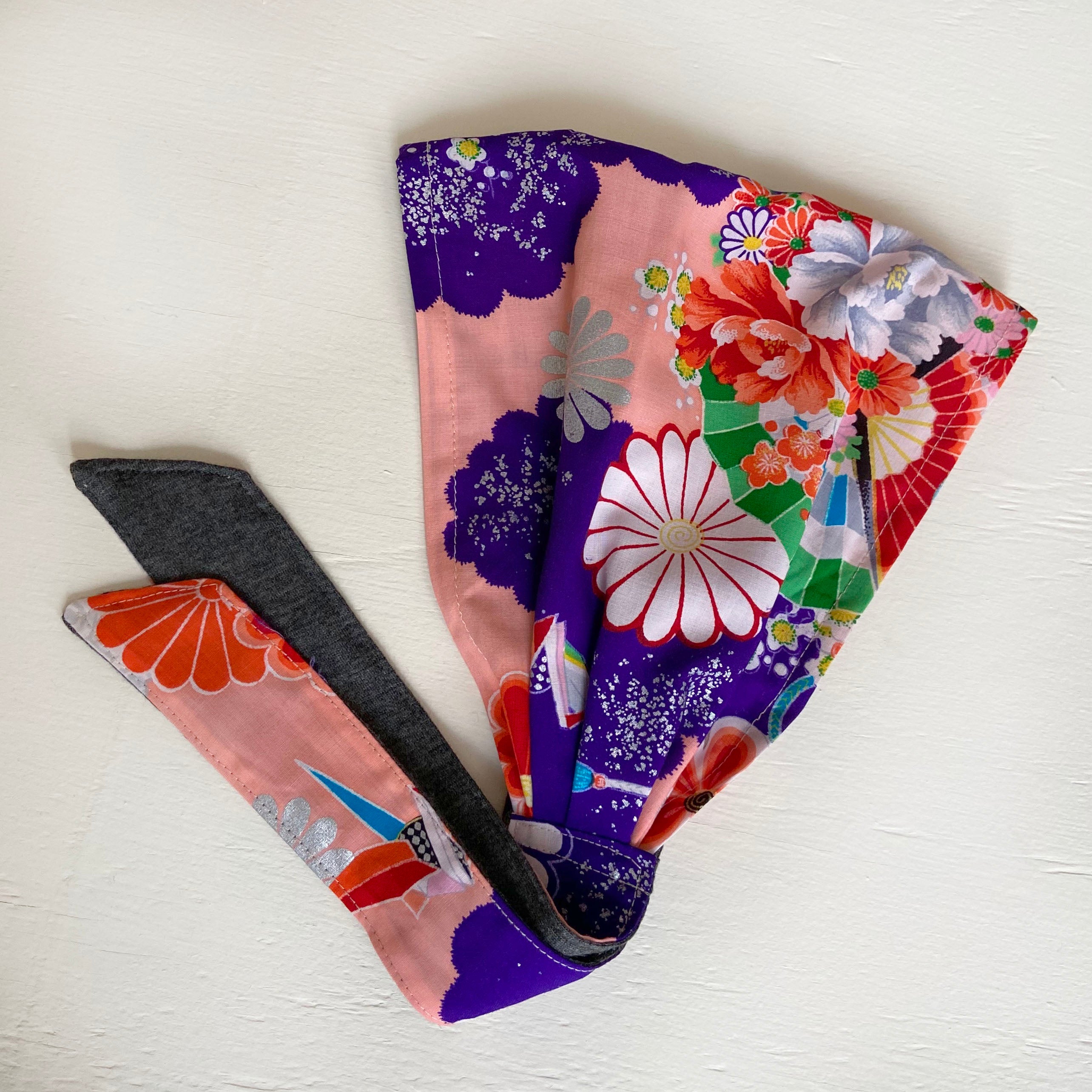 Head scarf Vintage Japanese fabric Floral on Pink
