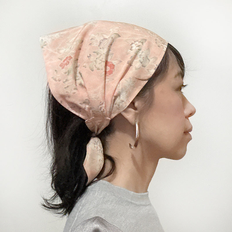 Head scarf Vintage kimono Peach Pink Japanese fabric