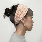 Head scarf Vintage kimono Peach Pink Japanese fabric