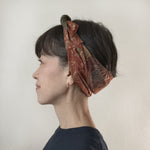 Head scarf Vintage kimono Japanese fabric Reddish Brown