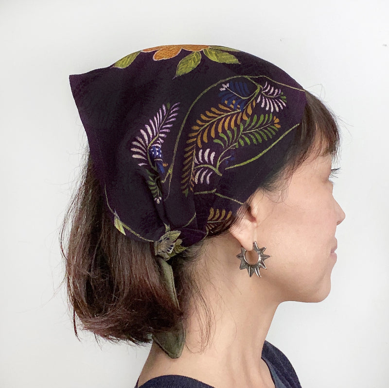 Head scarf Vintage kimono Japanese fabric Purple