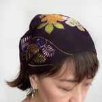Head scarf Vintage kimono Japanese fabric Purple