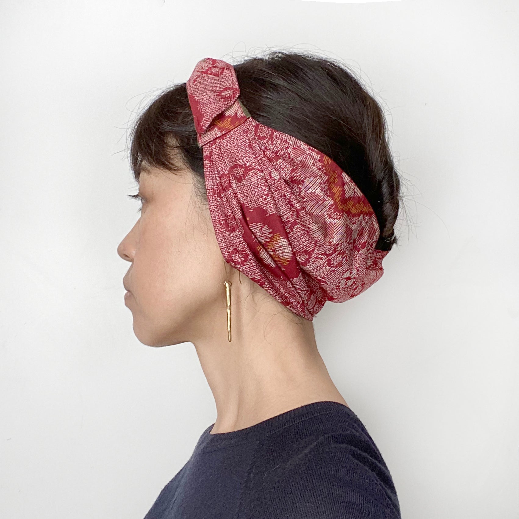 Head scarf, Japanese Kimono Print, Red, Crane - Head wrap – Mercato NY