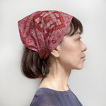 Head scarf Vintage kimono Japanese fabric Red