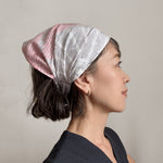 Head scarf Vintage kimono Japanese fabric Silver pink shibori