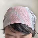 Head scarf Vintage kimono Japanese fabric Silver pink shibori