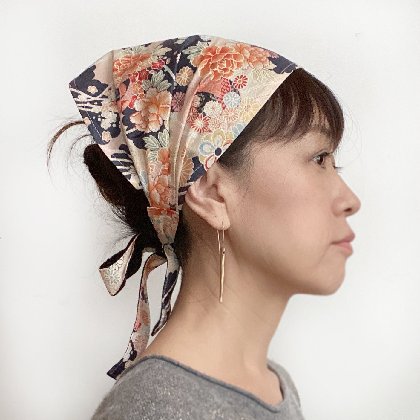 Head Band Cotton Small Flower Vintage Orange Kimono