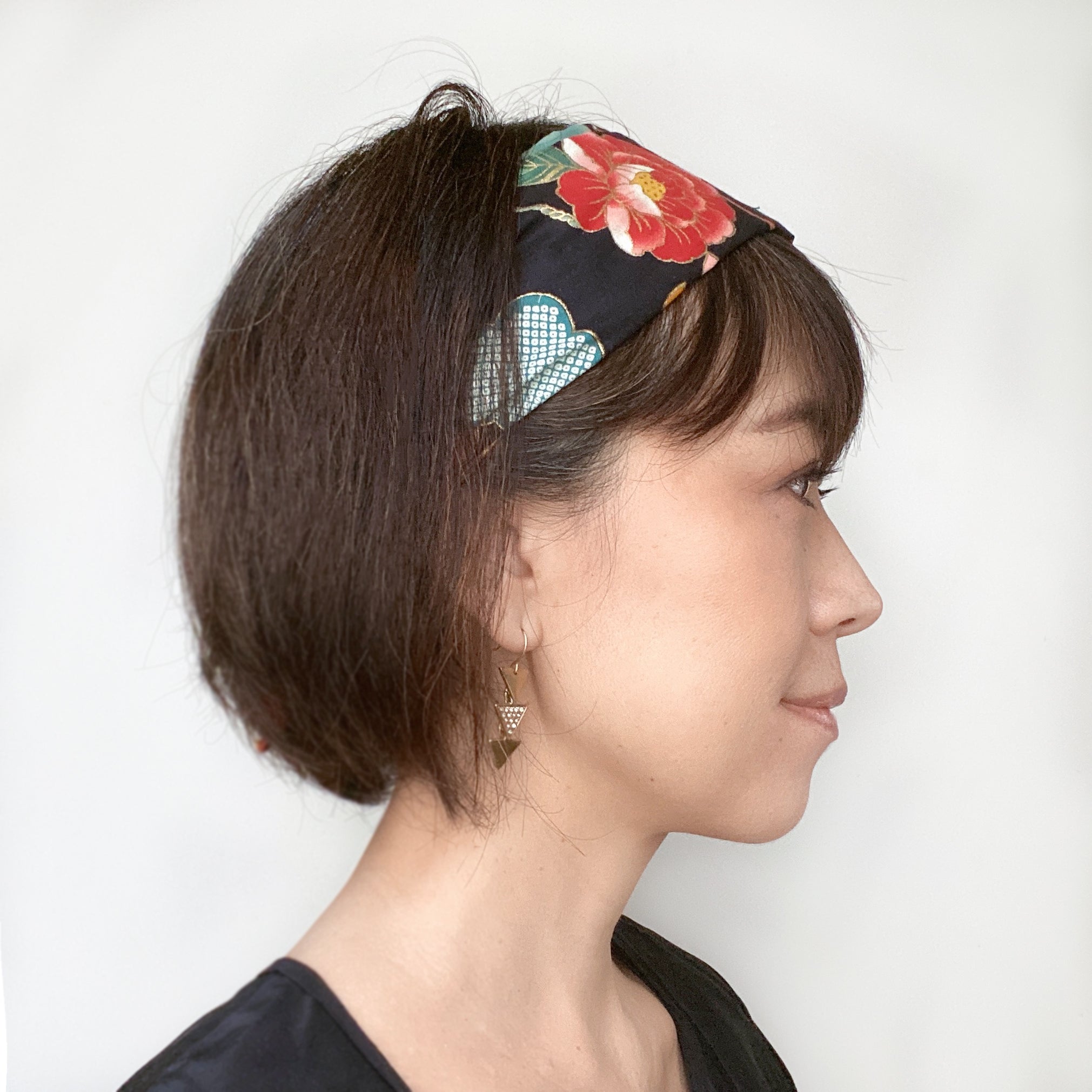 Head scarf Japanese fabric Black Floral