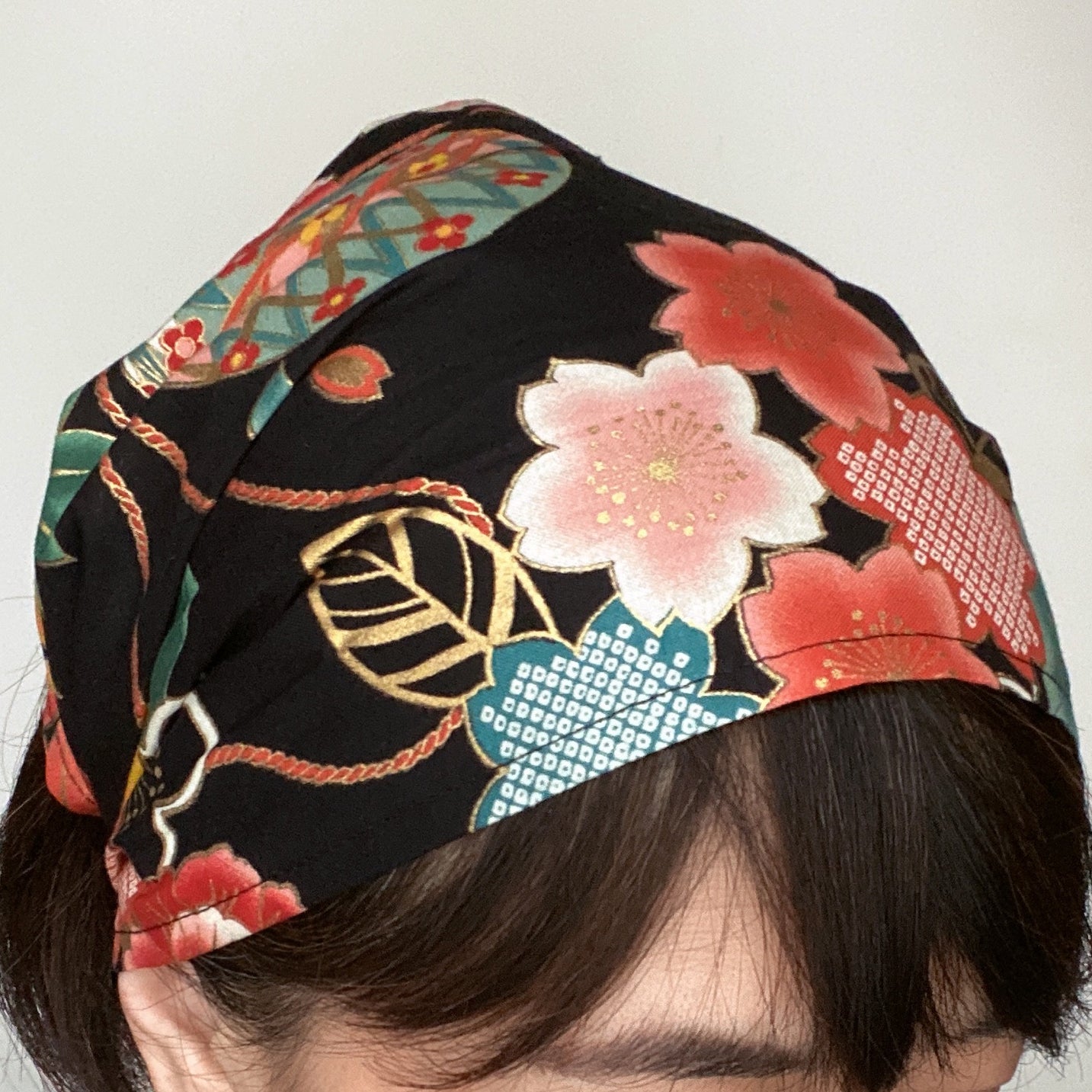 Head scarf, Japanese Kimono Print, Red, Crane - Head wrap – Mercato NY