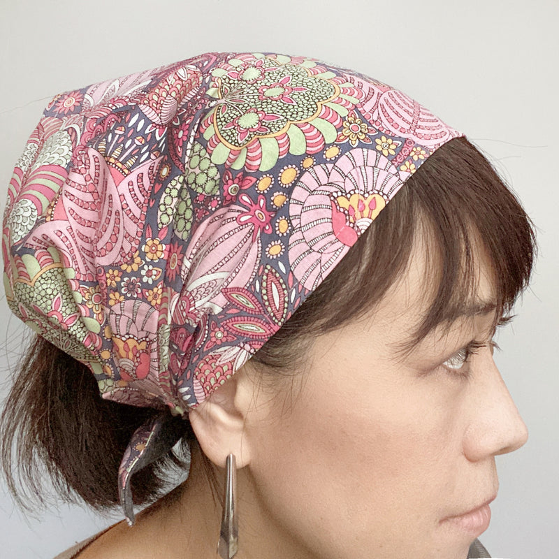 Head scarf Pink Floral print - Head wrap