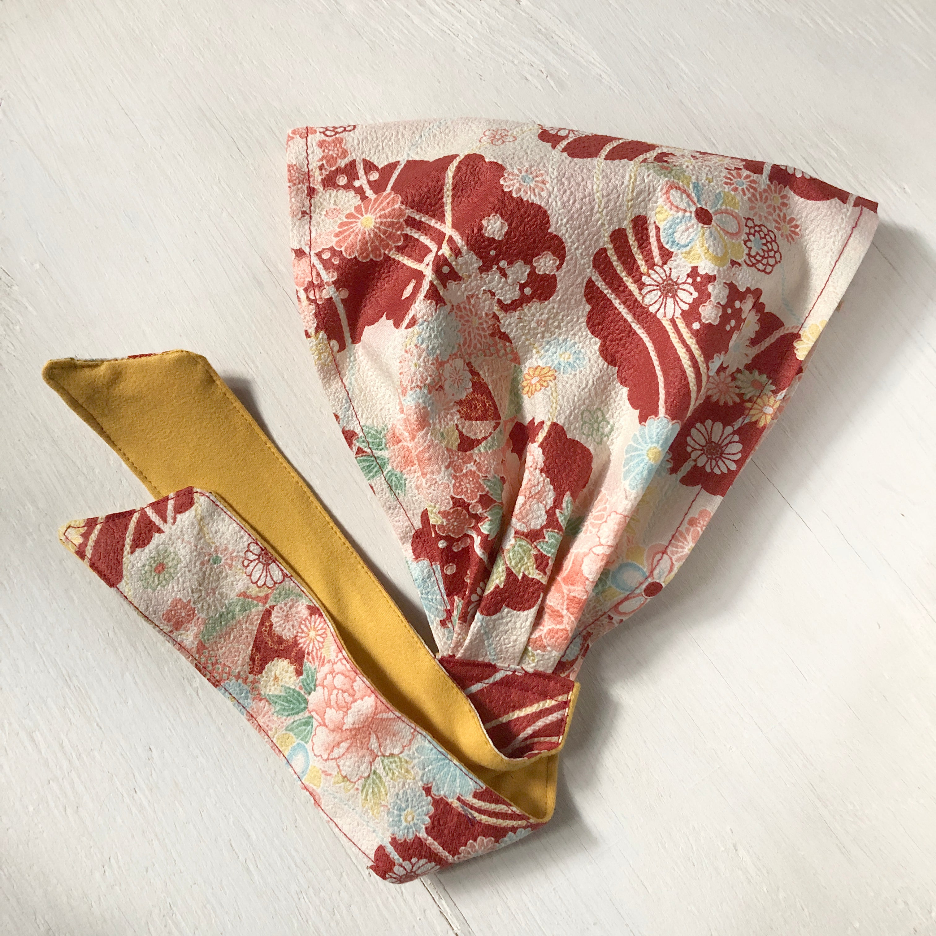Japanese fabric head scarf, Red Pink