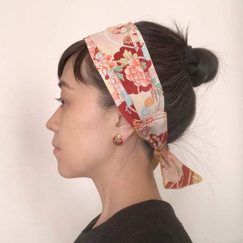 Japanese fabric head scarf, Red Pink