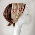 Head scarf, Japanese Kimono fabric, Sand, floral, crane - Head wrap