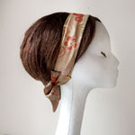 Head scarf, Japanese Kimono fabric, Sand, floral, crane - Head wrap