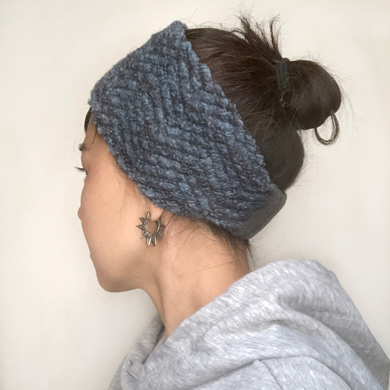 Wool Headband Ear warmer Blue Marbled