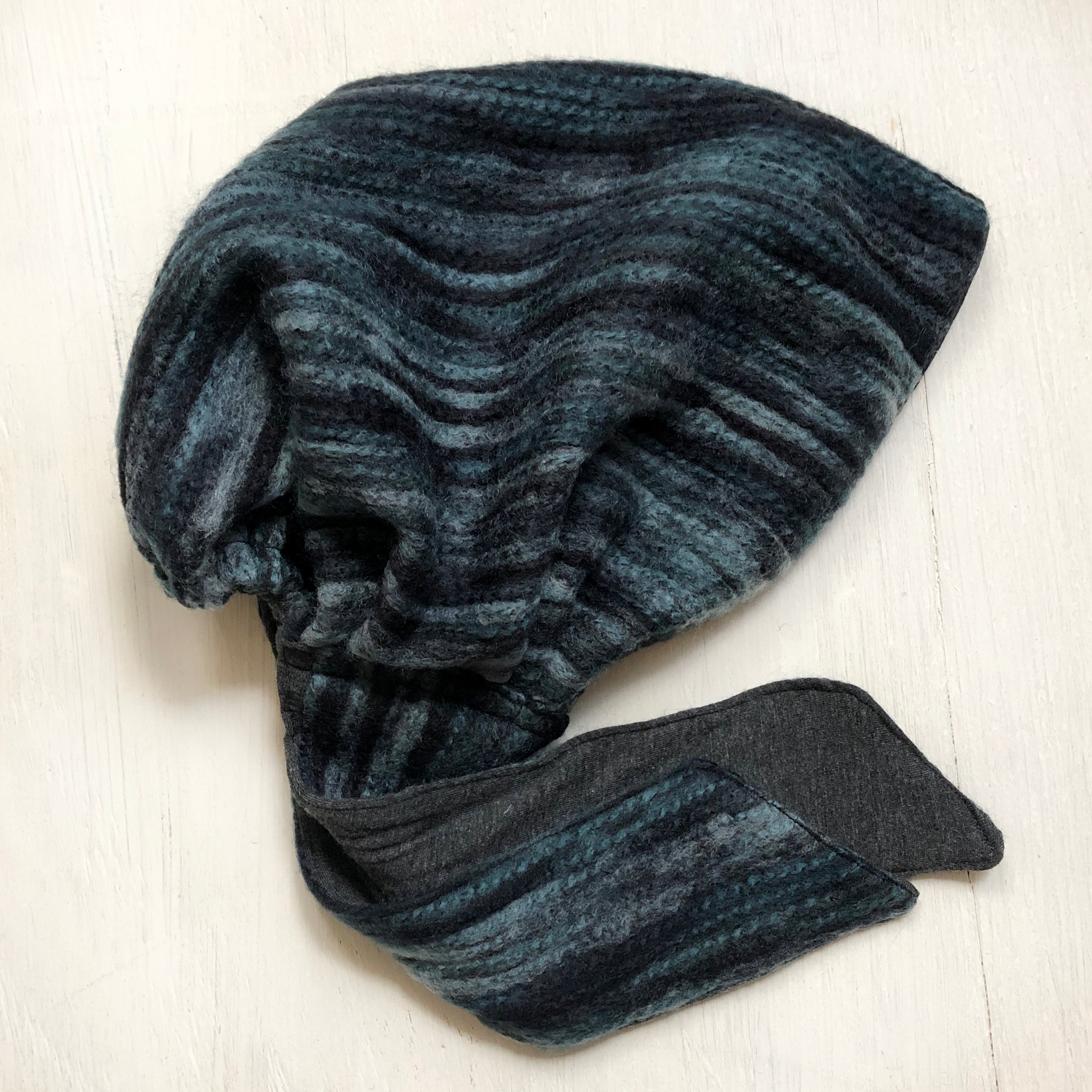 Wool Hat Tie Black Blue stripes