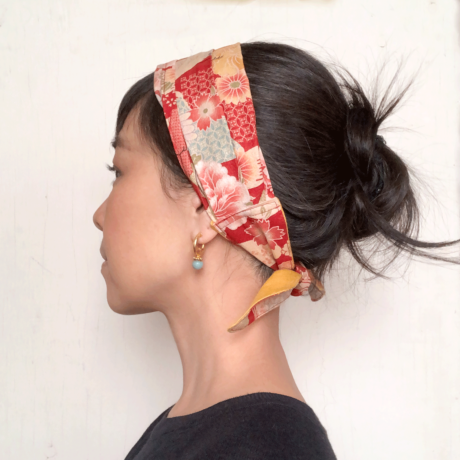 Head scarf Japanese fabric Red