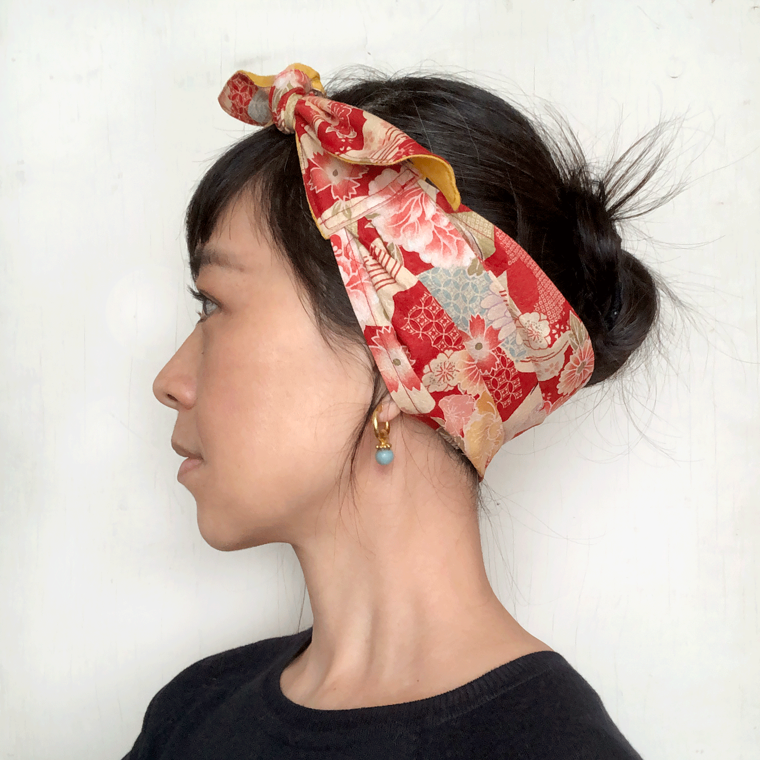 Head scarf Japanese fabric Red