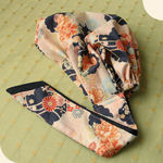 Head covering scarf, Japanese fabric Pink Navy Floral