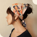 Head scarf, Japanese Kimono Fabric, Navy, Pink, floral - Headwrap